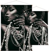 Close-up van een donkere vrouw met sieraden,  - Foto op Textielposter - 120 x 180 cm