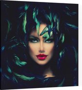 Vrouw in veren - Foto op Canvas - 100 x 100 cm