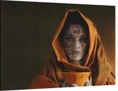 Vrouw met orange kap - Foto op Canvas - 90 x 60 cm
