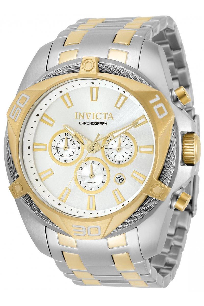 Invicta Bolt 34126 Heren Horloge - Waterdicht - Analoog - Quartz Uurwerk - Roestvrij Staal met zilveren Wijzerplaat -50mm