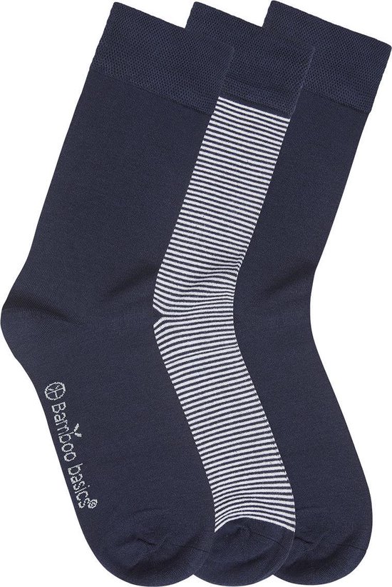 Comfortabel & Zijdezacht Bamboo Basics Beau - Bamboe Sokken (Multipack 3 stuks) Heren / Dames - Navy Gestreept - 41-46