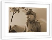 Foto in frame , Boeddha met orchidee , 120x80cm , Beige , Premium print