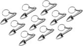 Set van 10 metalen sleutelhangers (in vorm van een schep, zilver)