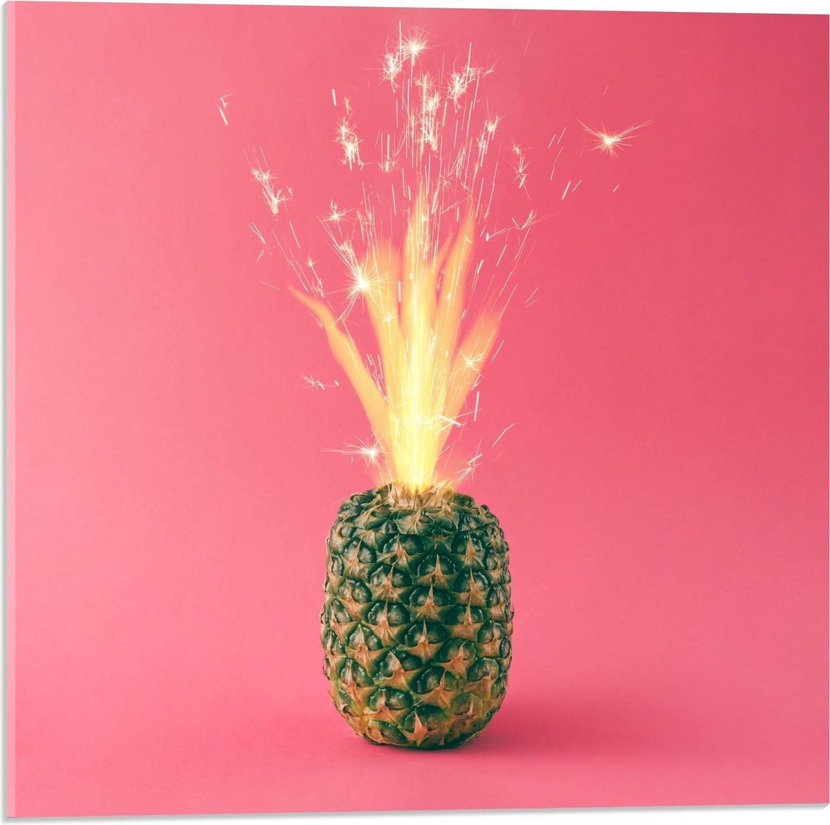 Acrylglas - Vuurwerk in Ananas - 50x50cm Foto op Acrylglas (Wanddecoratie op Acrylglas)