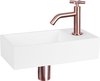 Differnz Solid Fonteinset - Wasbak Solid Surface - Wit - Gebogen Kraan - Rood Koper - Kruisgreep - 36 x 18.5 x 9 cm