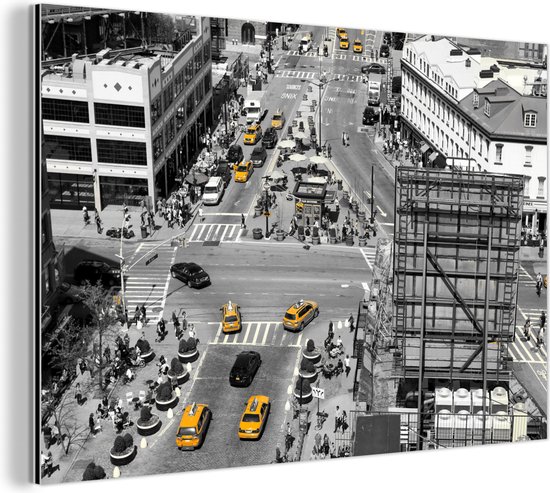 Wanddecoratie Metaal - Aluminium Schilderij - Zwart witte luchtfoto van het Amerikaanse Manhattan