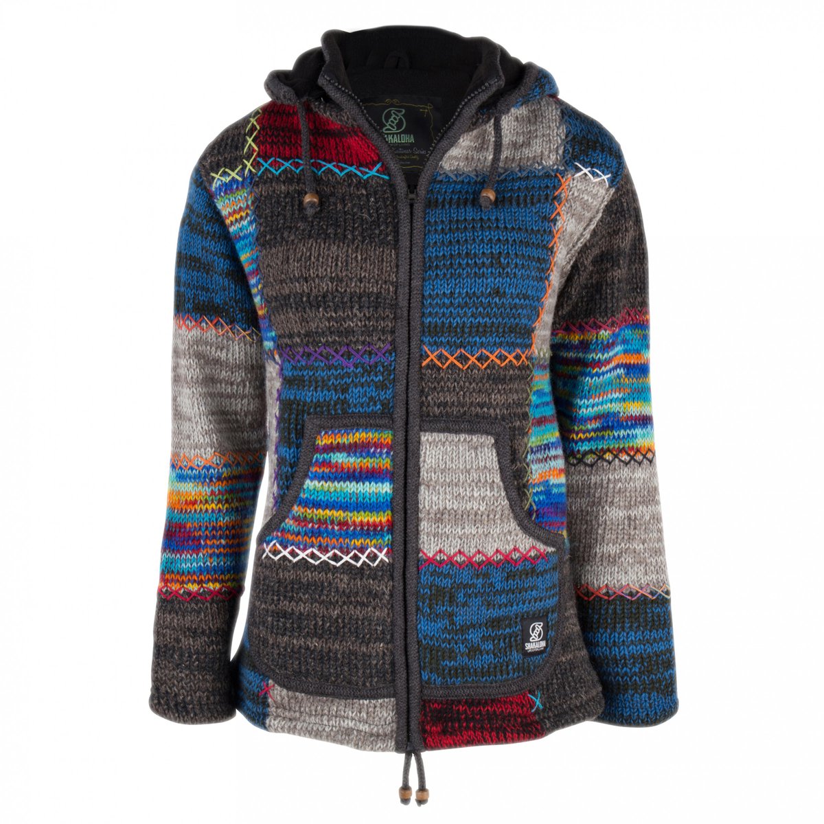 Gebreid Wollen Heren/Uni Vest van Schapenwol met Polyester Fleece voering en afneembare capuchon SHAKALOHA Patch ZH Blitzmulti