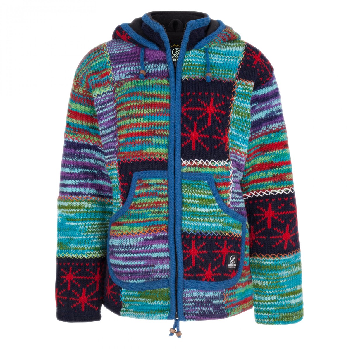 Gebreid Wollen Dames Vest van Schapenwol met Polyester Fleece voering en afneembare capuchon - SHAKALOHA - W Patch ZH XS