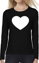 Hart tekst t-shirt long sleeve zwart voor dames - Harten shirt met lange mouwen XS