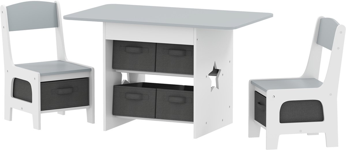 Kindertafel en 2 stoelen set met 6 uitneembare lades - voor meisjes en jongens van 3 - 8 jaar - grijs