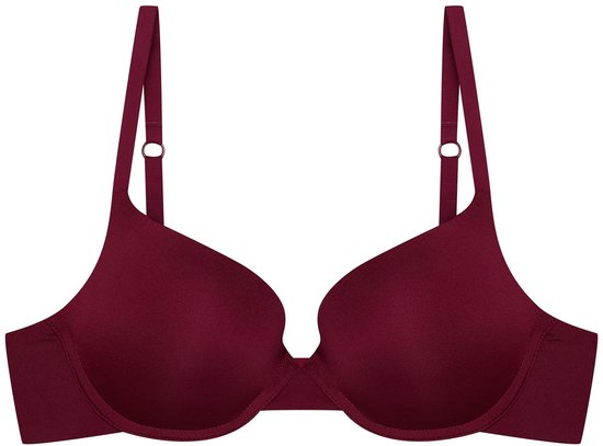 Bordeauxrode push-up beha met verstelbare bandjes.