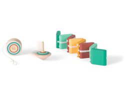 BS Toys Retro Fidget Trio - Houten Speelgoed vanaf 6 Jaar - 3-delige Fidget Set met Houten Jojo/Yoyo, Houten Tol en Jacob's Ladder - Kinderspeelgoed voor 1-3 Spelers - Klein Cadeautje voor Thuis, Onderweg en Klas - Oefenen & Ontspannen