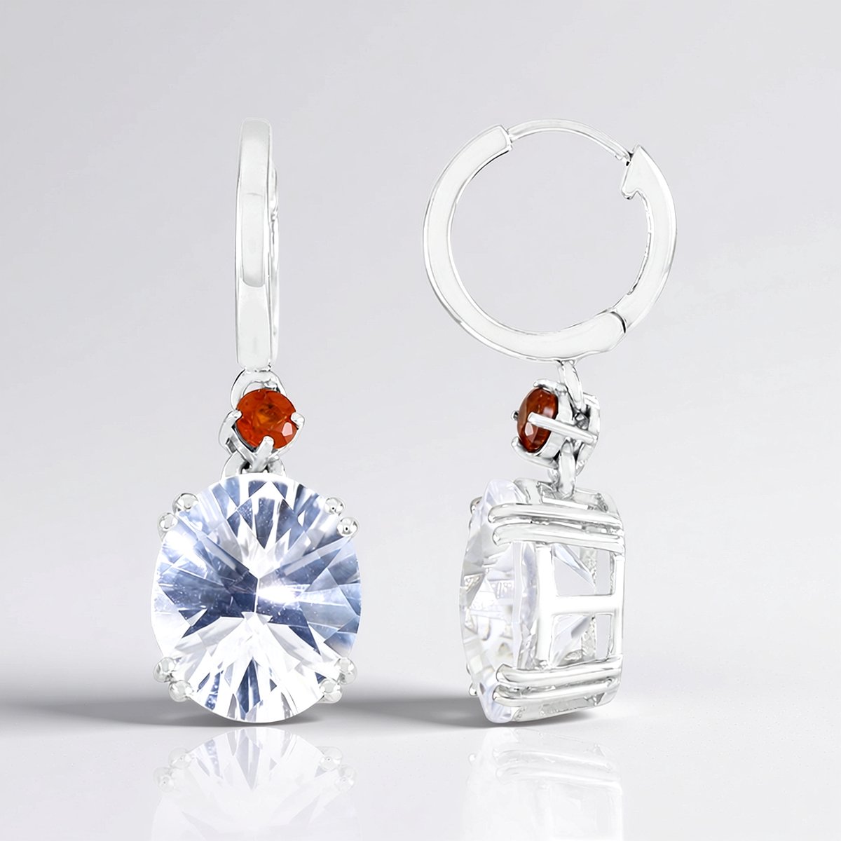 Cavill - Ovale Oorbellen - 925 Sterling Zilver - 7,39 ct Maanblauwe Kwarts & Oranje Kyaniet - Elegante, Tijdloze Dames Sieraden