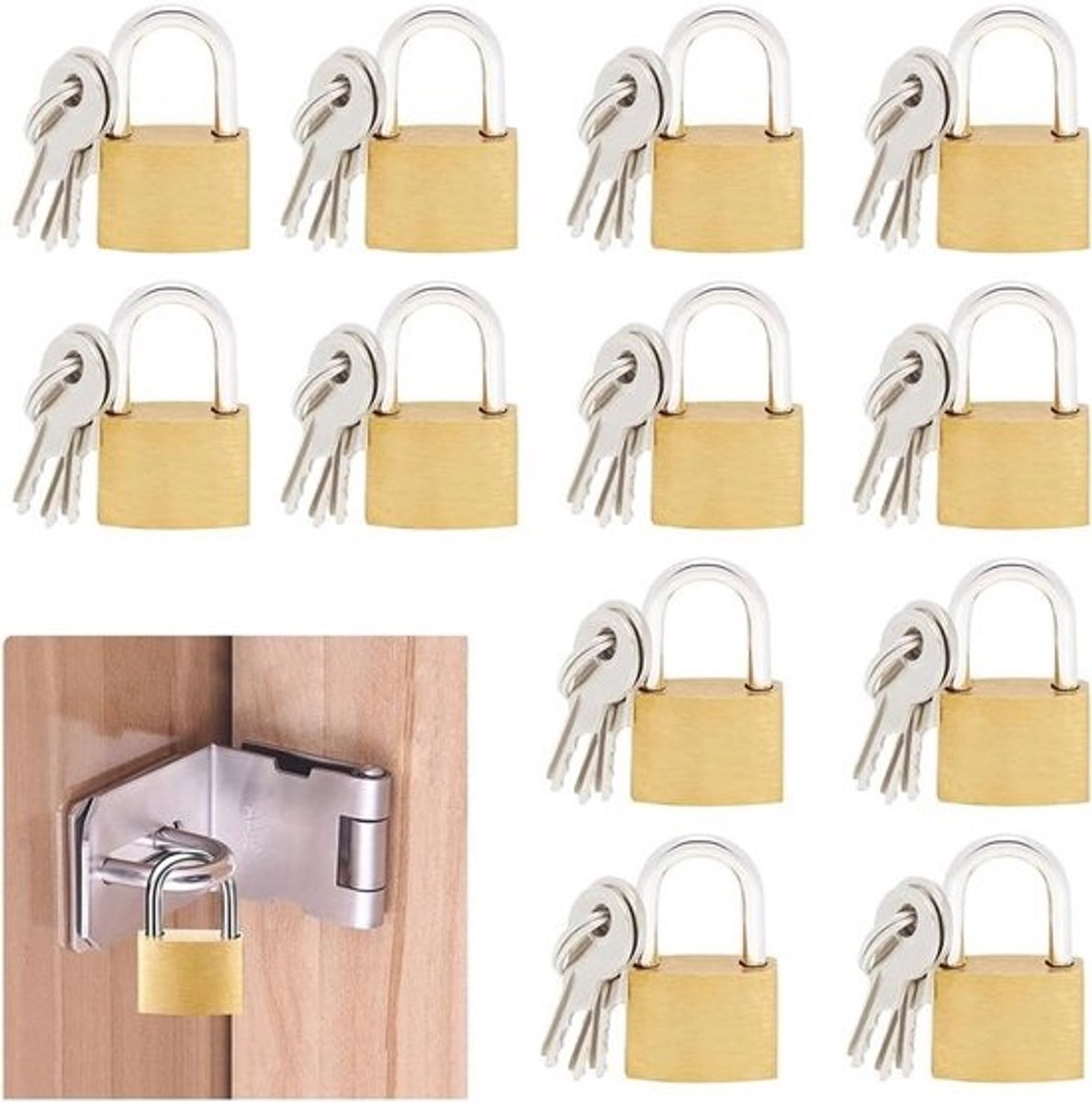 Mini hangslot set van 12 stuks voor reis, bagage, gymkluisjes en koffers - metaal
