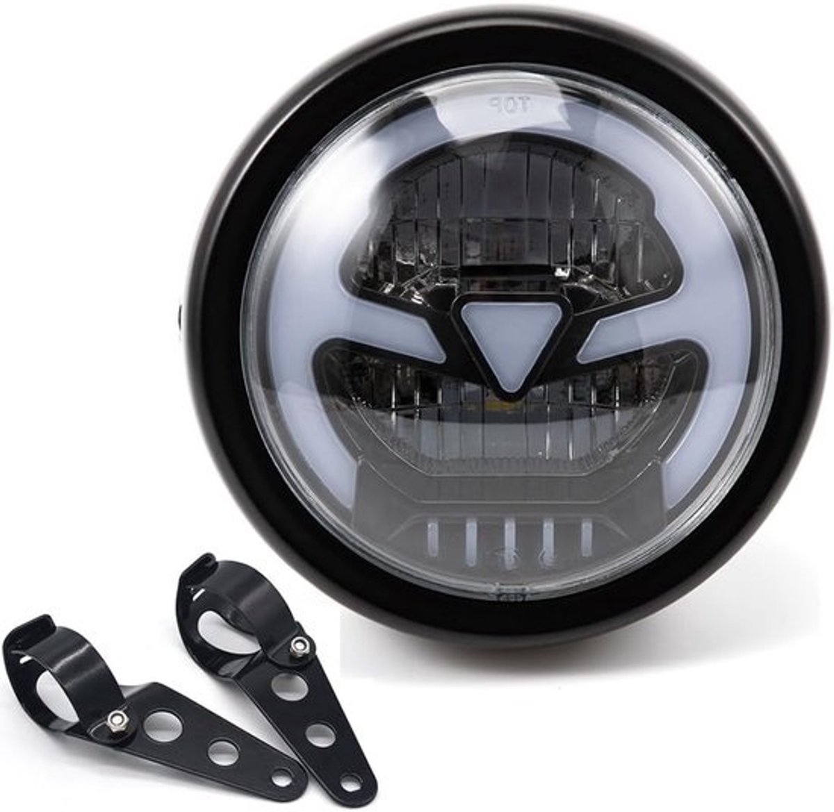 LED-motorfietskoplamp 6.41 inch voor Cafe Racer, Bobber en Chopper - dagrijverlichting en gele DRL