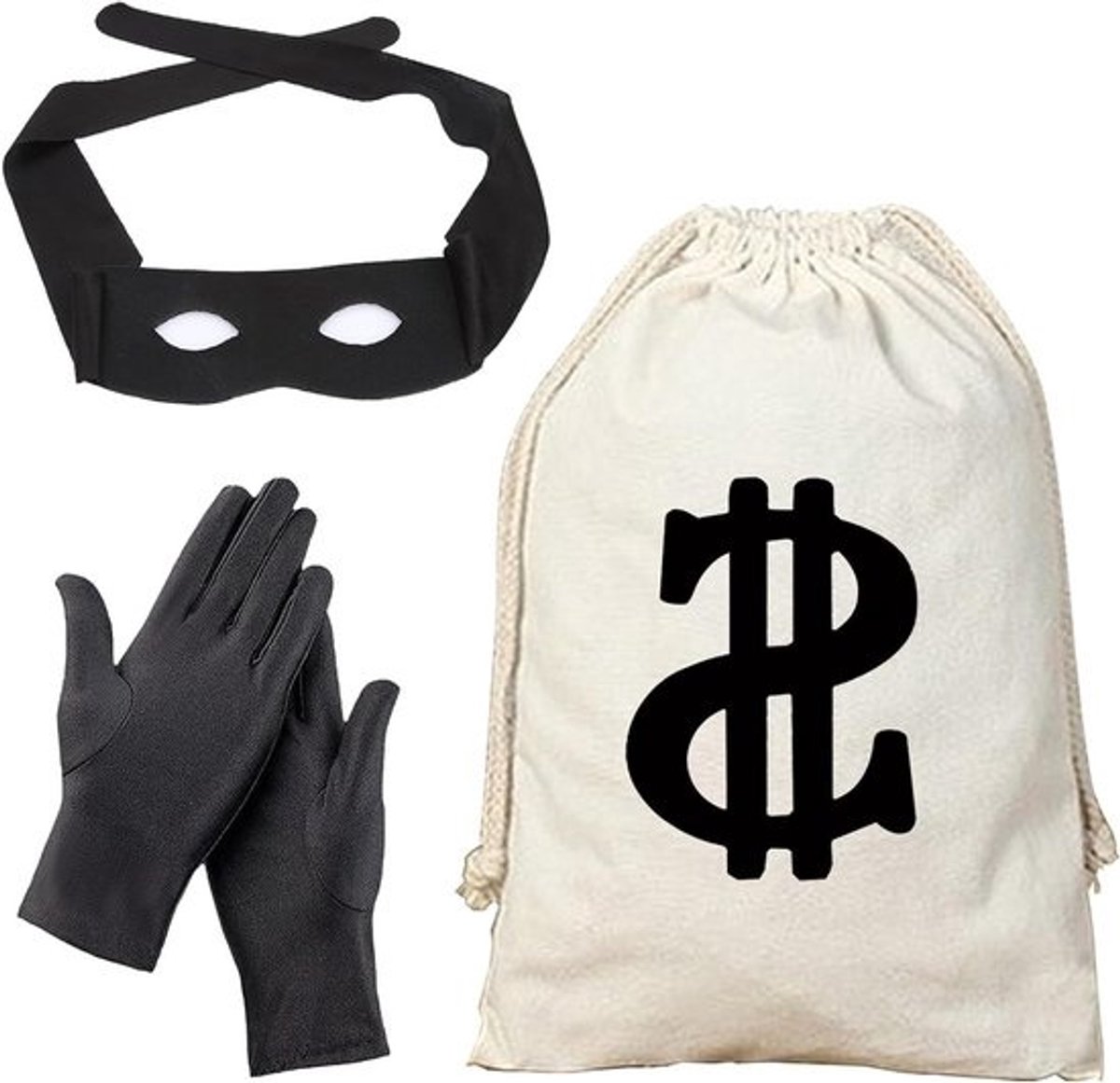 Driedelige kostuumset voor volwassenen met oogmasker, handschoenen en geldzak - voor Halloween, carnaval en cosplay