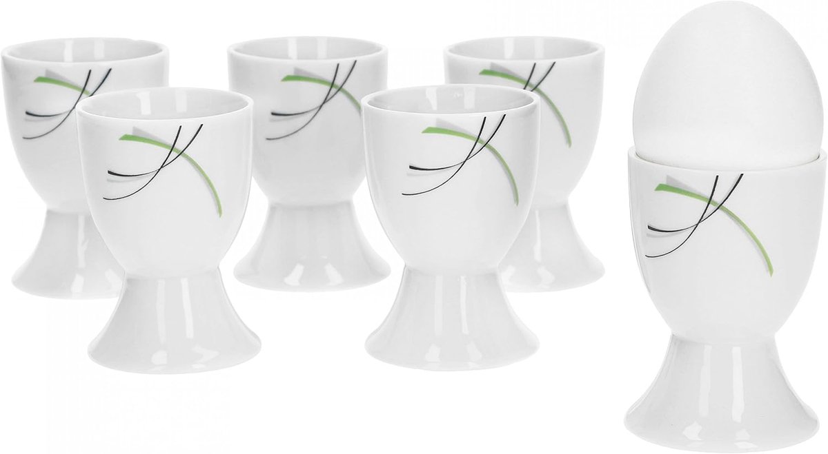 Eierdopjes Donna 4,8 cm - wit porselein met lijndecor 6 stuks
