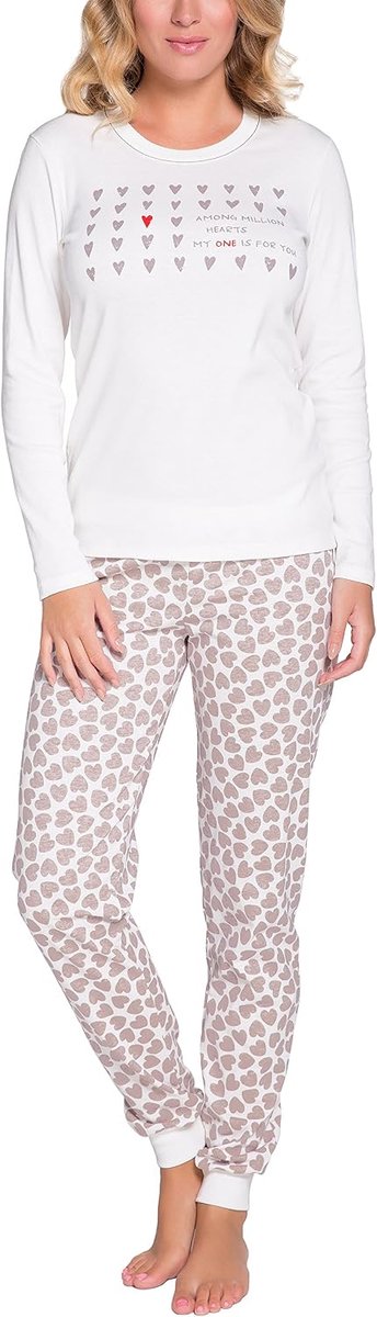 Fashion Pyjamaset voor Dames met Hartjesprint | Katoenen Set met Shirt met Lange Mouwen en Volledige Broek | Zachte Huisoutfit om Te Slapen of Te Relaxen S-XXL
