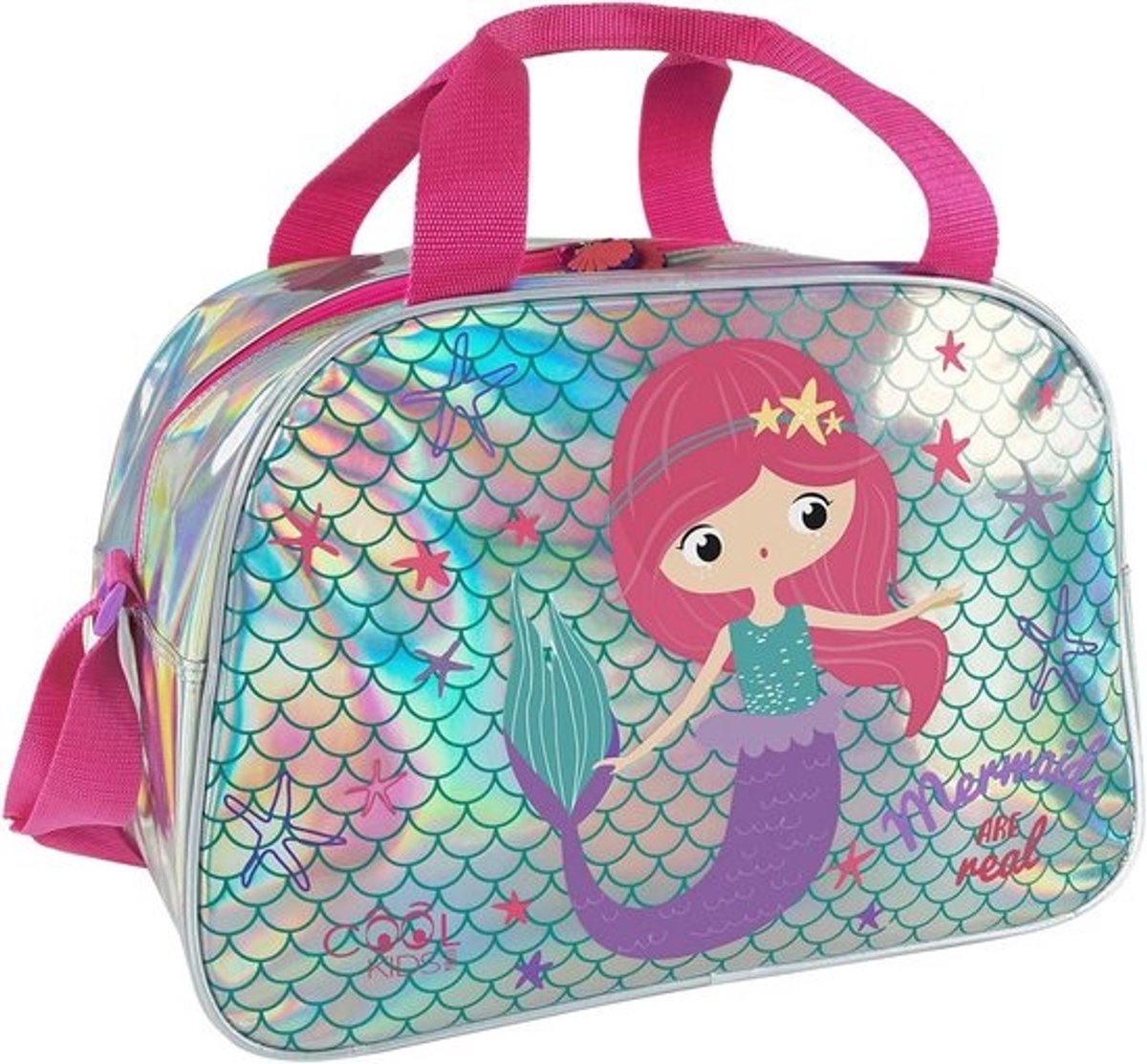 Kind Sporttas met Reflecterende Details - Waterdichte Schoudertas voor Gym en Zwembad - Roze Glitter Weekendtas - 28x41x21 cm