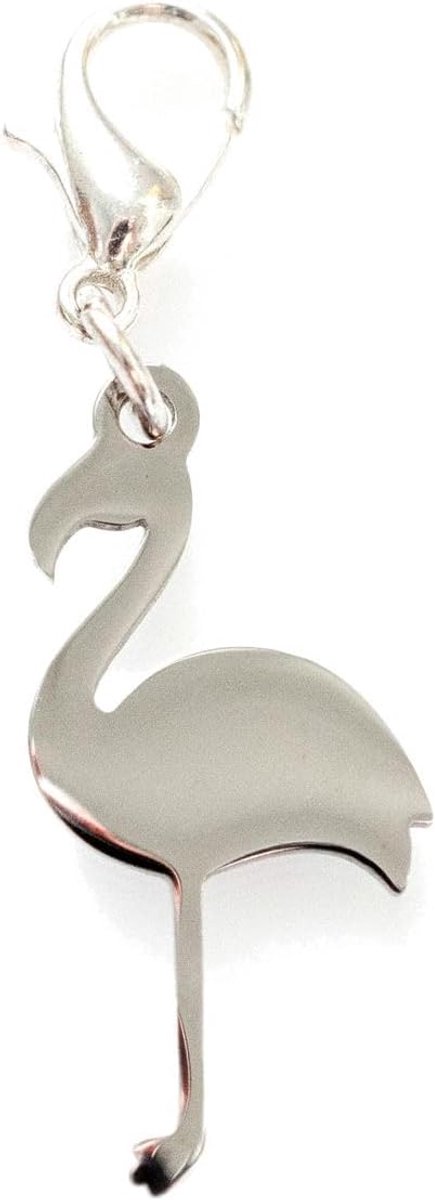 Flamingo Silhouette Charm vogel zilver roestvrij staal - handgemaakte modesieraden I kettinghanger verzilverd - bedelhanger bedelarmband - hanger voor armband, 25 mm, Roestvrij staal