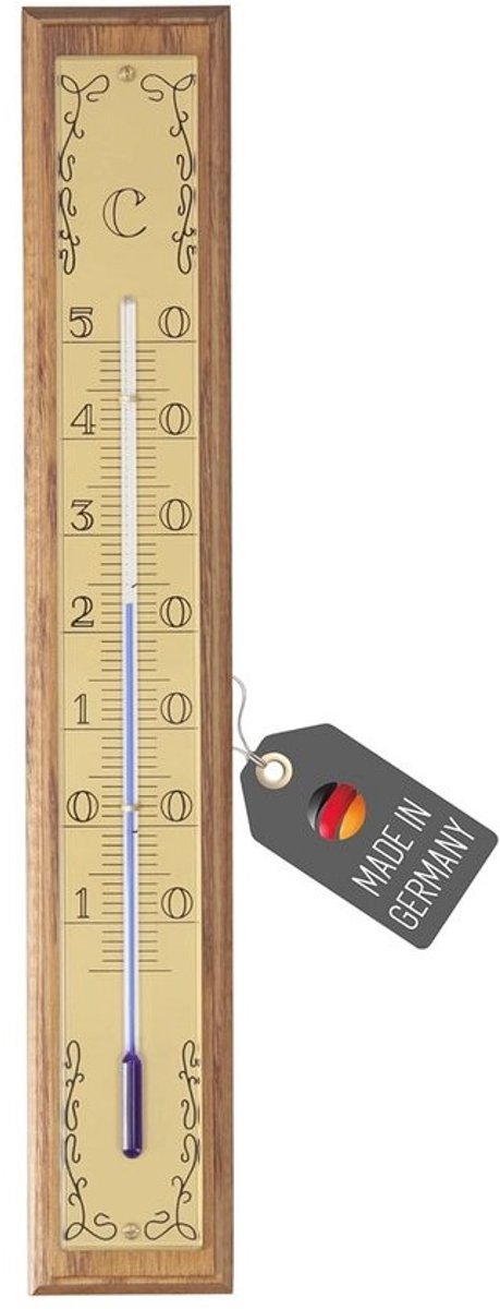 Houten thermometer voor binnenkamers - Temperatuurweergave van -15 °C tot 50 °C, analoog en decoratief