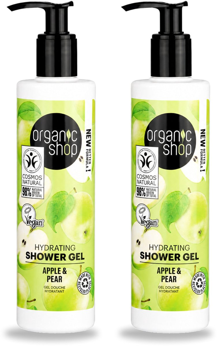 2 x Organic Shop - Douchegel Apple & Pear - Verfrissend en Hydraterend - 280 ml - Voordeelverpakking - 2 stuks