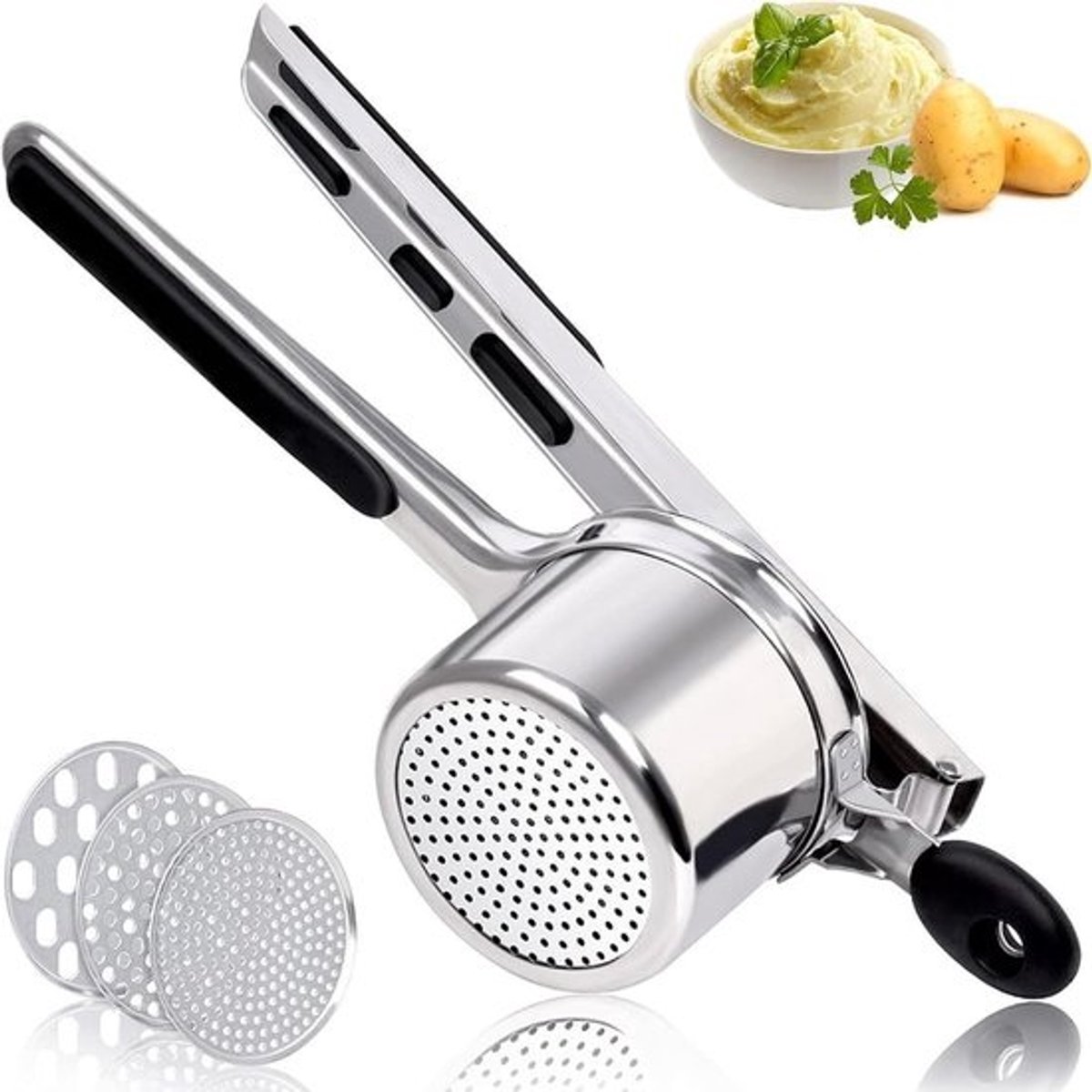 Zware aardappelpers van 425g - Met 3 verwisselbare schijven voor romige aardappelpuree, spaetzle en noodles - Keukenhulpmiddel voor aardappelen