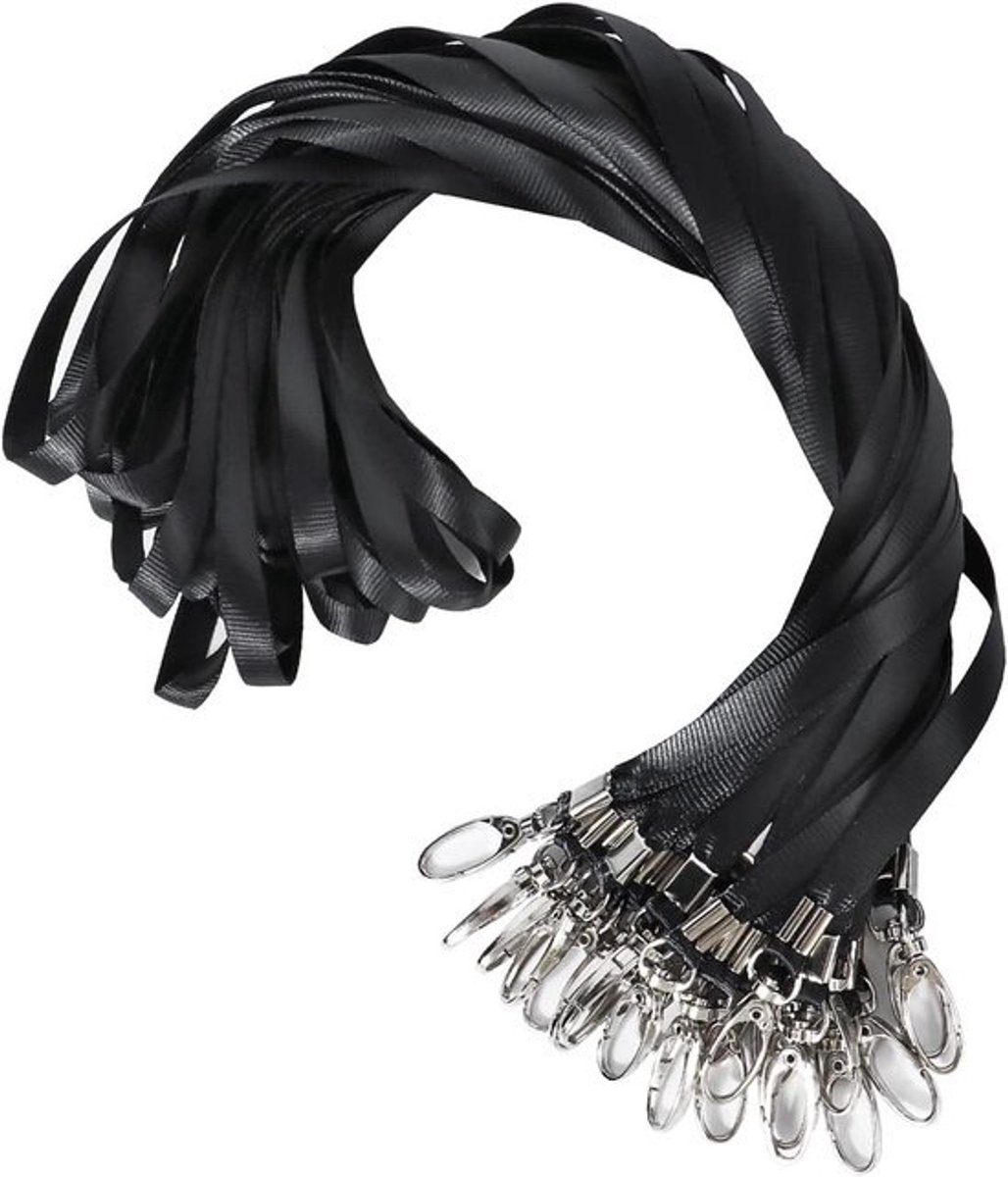 Lanyards voor naambadges en sleutels - 24 stuks zwarte nylon nekbanden met draaihaak en clips, 45 cm lang, ideaal voor kantoorgebruik en evenementen