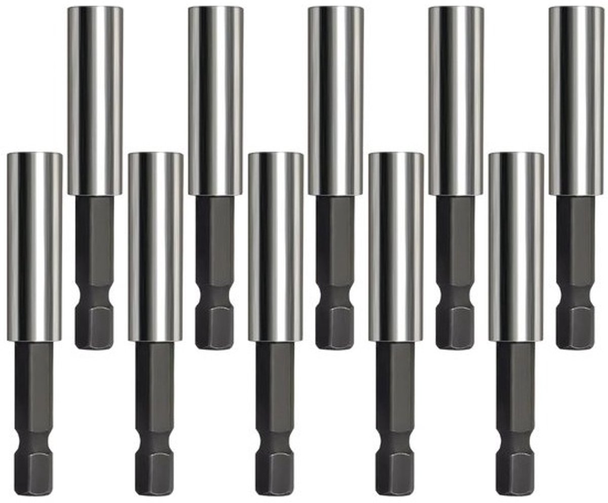 Set van 10 Magnetische Bit Houder, 1/4 Inch Snelle Verandering, 60 mm Lengte, Geschikt voor Elektrische Schroevendraaiers en Handboormachines