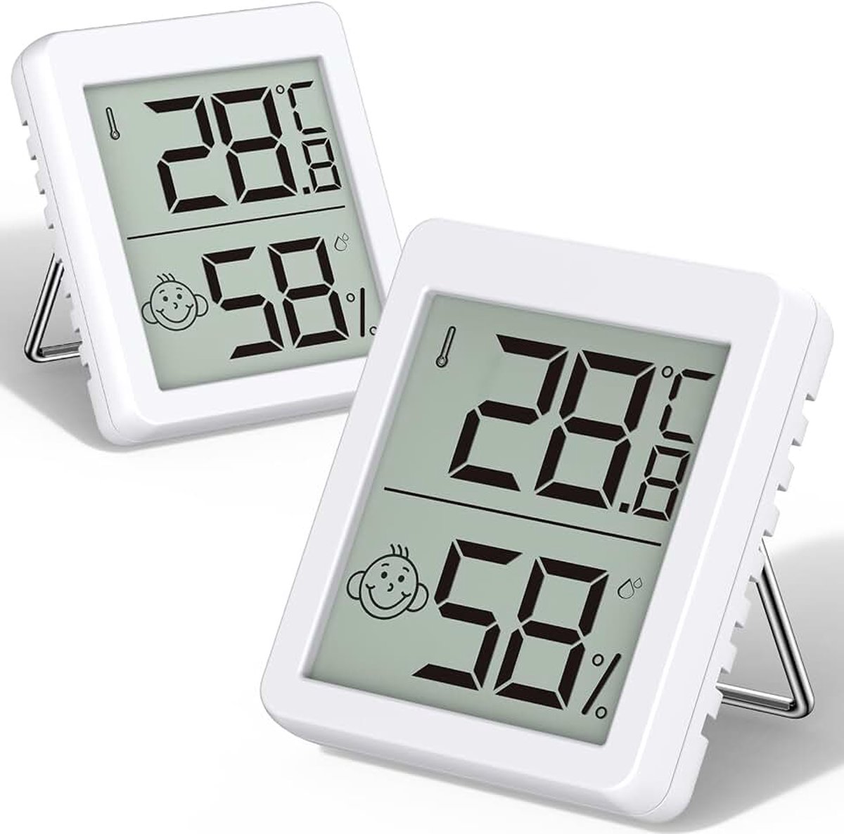 Kamerthermometer, 2 sets digitale mini-lcd-thermometer, hygrometer, luchtvochtigheid, staand of hangend, voor binnen, woonkamer, kinderkamer, kantoor, koelkast
