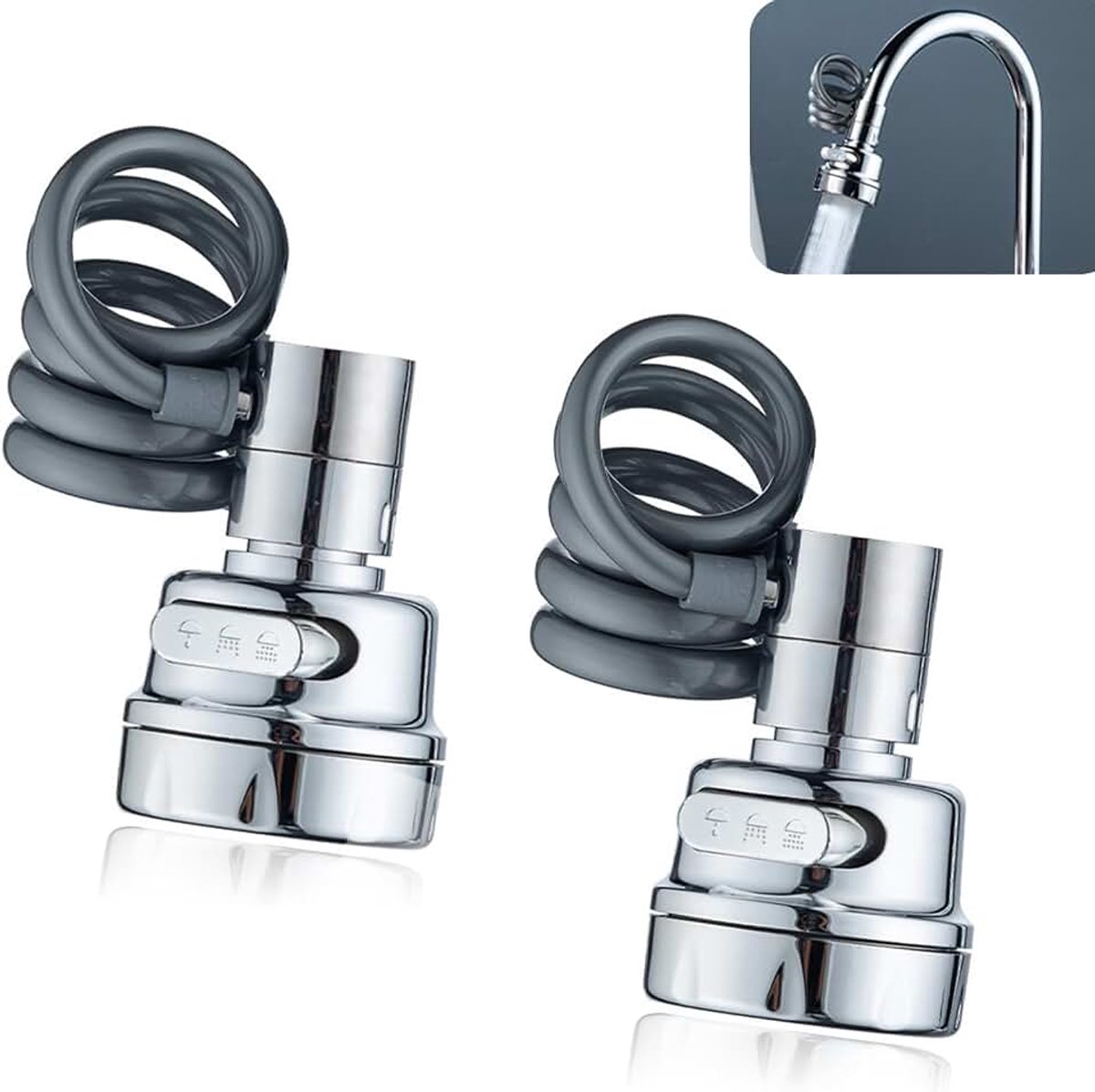 2 stuks kraanverlenging, draaibare kraanopzetstuk met 3 sproeimodi, kraanopzetstuk met adapters, zilveren perlatoren voor kranen voor badkamer en keuken