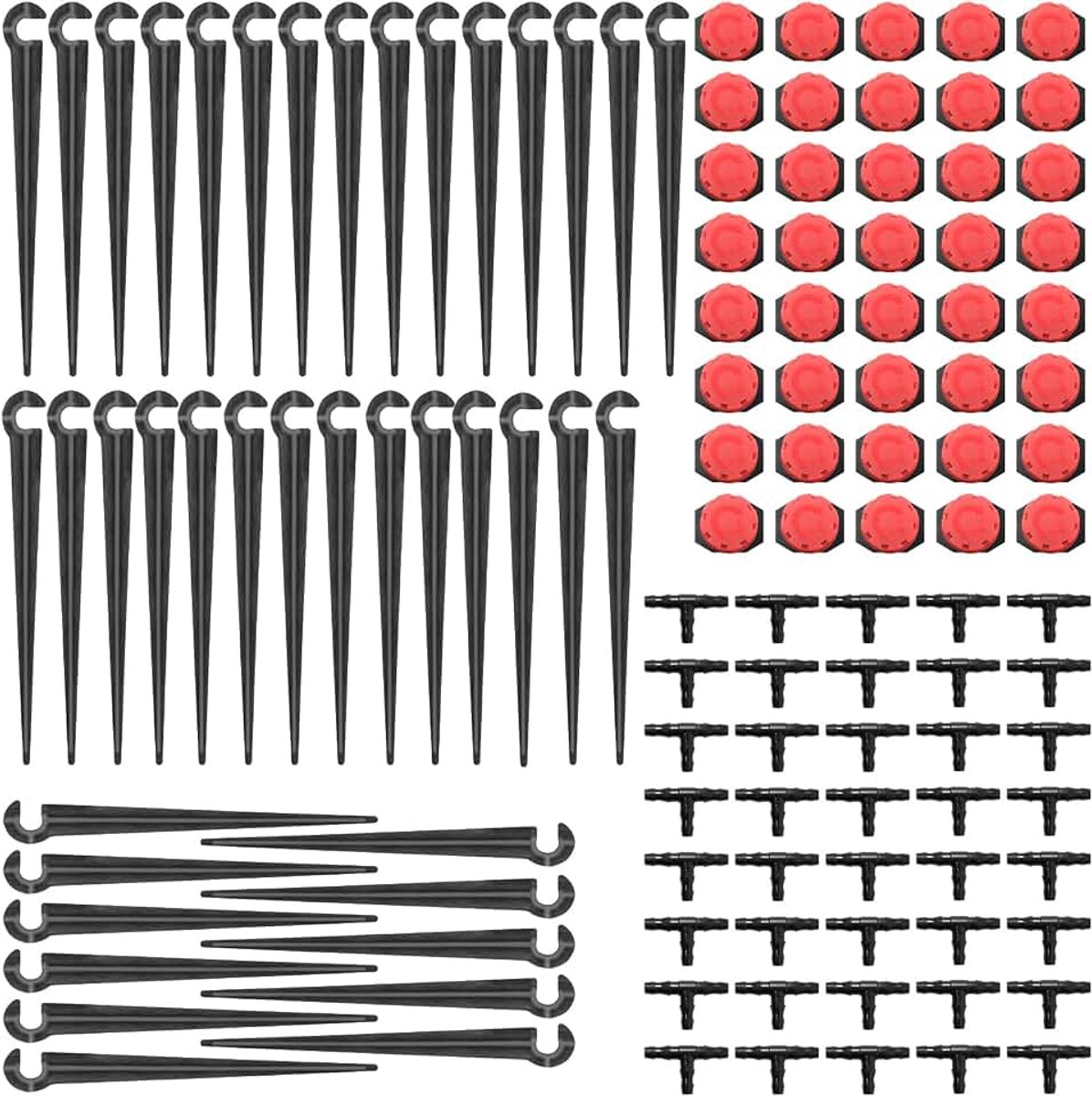 120 stuks automatische druppelirrigatieset, 4/7 mm | Instelbare micro-druppelaar met T-connector en buishouder voor slang, irrigatiesysteem voor tuin, gazon