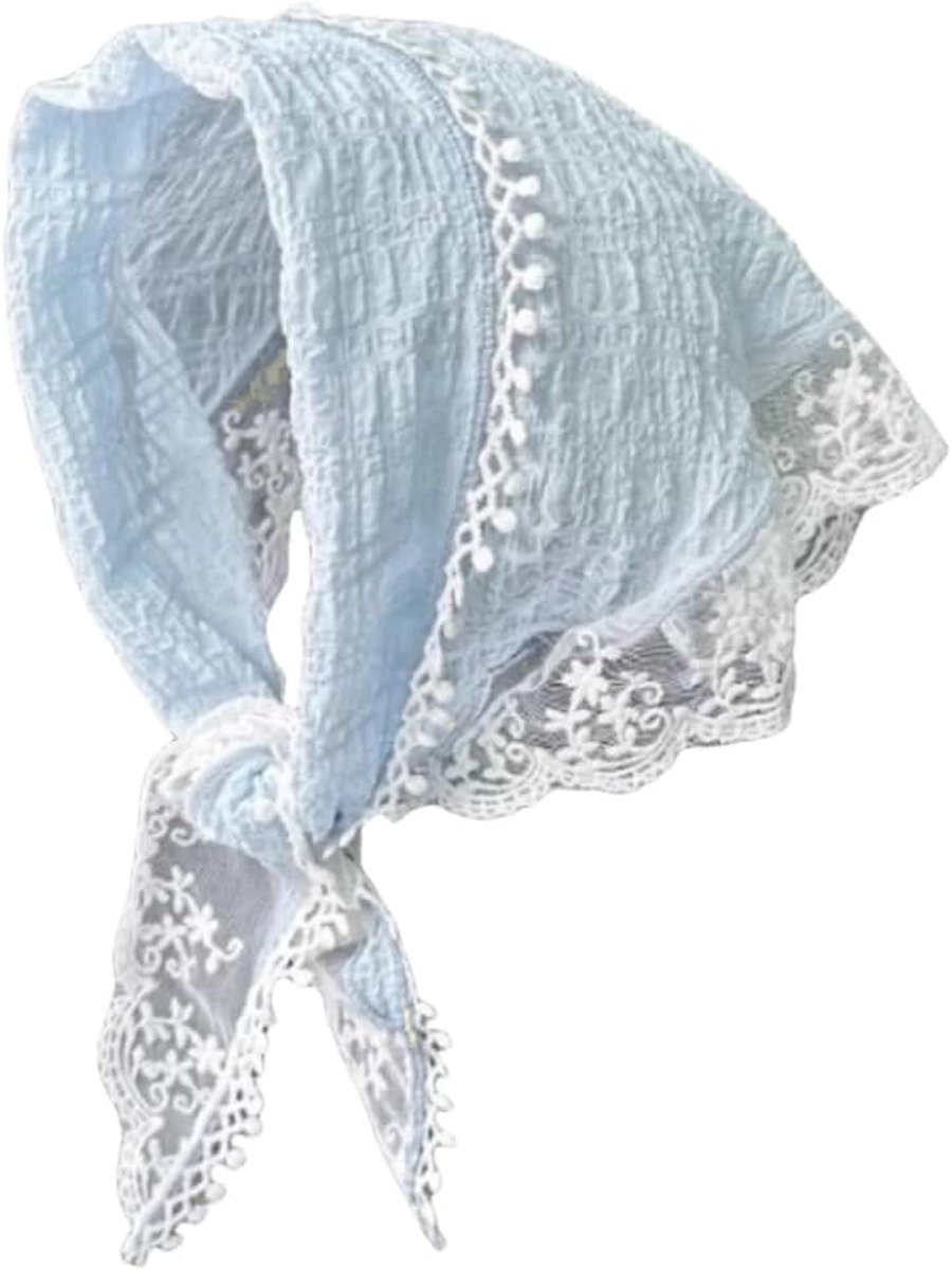 Leroy Haarband voor Dames, Hoofddoekmodel – Driehoekige Hoofddoek van Kant Blauw