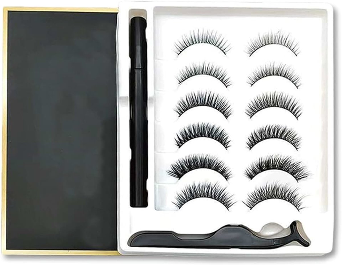 Kunstwimpers, 6 paar, 3D dikke lange pluizige kunstwimpers, waterdicht en herbruikbaar, zwart, oogmake-up voor cateye & Hallow