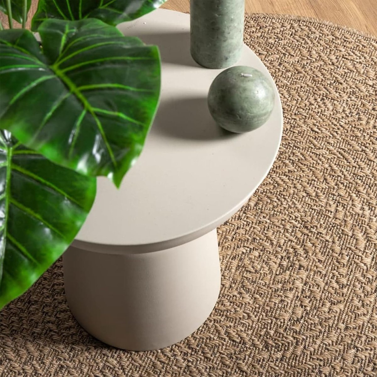 90 cm, rond, jute look, buiten en binnen, PP, uv-bestendig, antislip, terras, balkon, tuin, natuurlijke look, gemakkelijk te reinigen en duurzaam