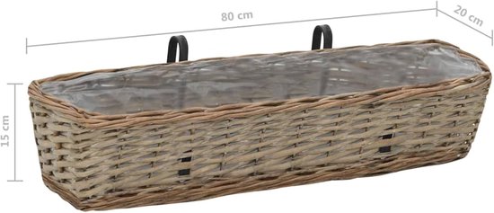 Balkonbloembak 2 stuks wilgentenen met PE-voering 80 cm, bloempotten plantenbakken bloembakken voor balkon reling 287642 — afbeelding 4