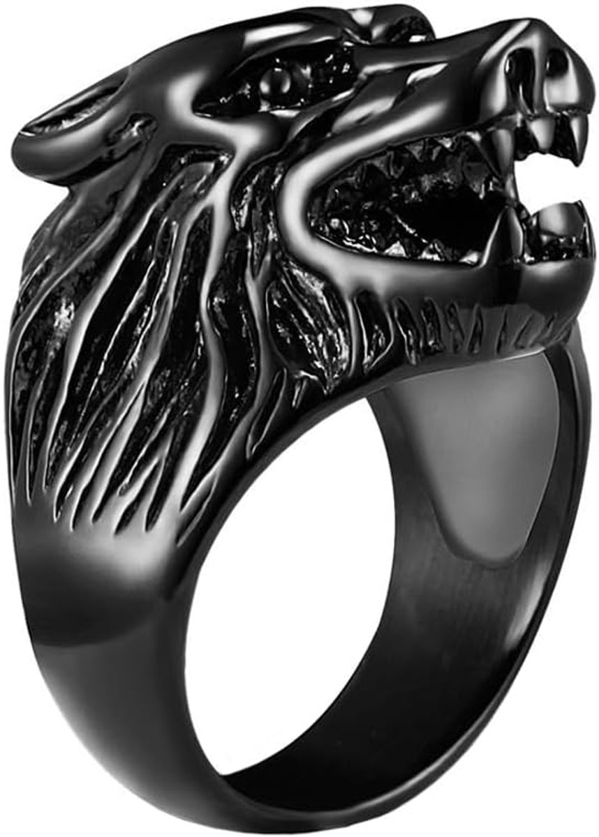 Ring edelstaal Wolf Zwart-21.5mm