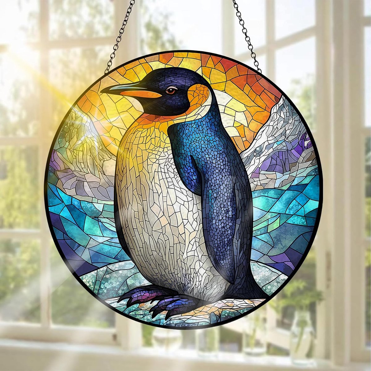 Glas-in-Lood Raamdecoratie, Ideaal Om Het Raam Mee Te Versieren Dieren - Handgemaakte Raamdecoratie Voor Tuin, Raam, Binnen En Buiten, Kerstfeest, 20 X 20 cm