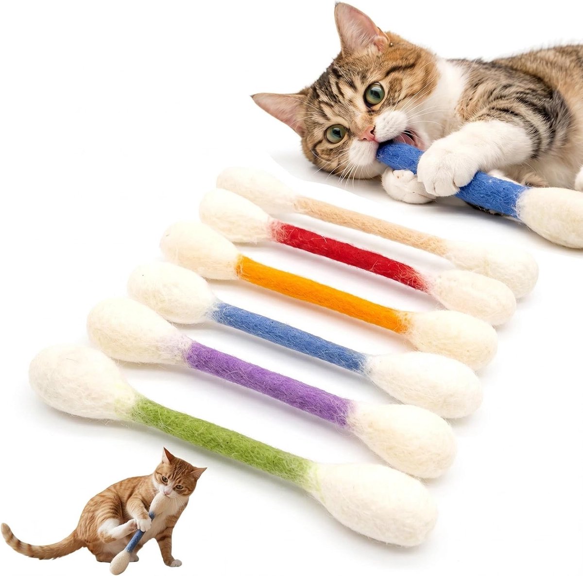 Kattenstelen met kattengras, set van 6 enorme kauwstokken voor kittens, interactief vilten speelgoed voor katten