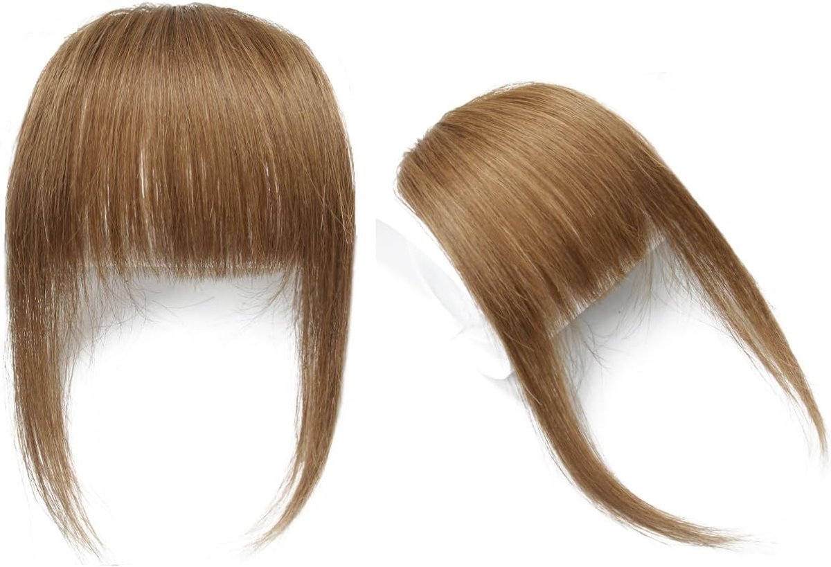 Pony Clip In Pony Echt Mensenhaar Pony Haarextensies Fringehaar met Slapen, Lichtbruine Kleur