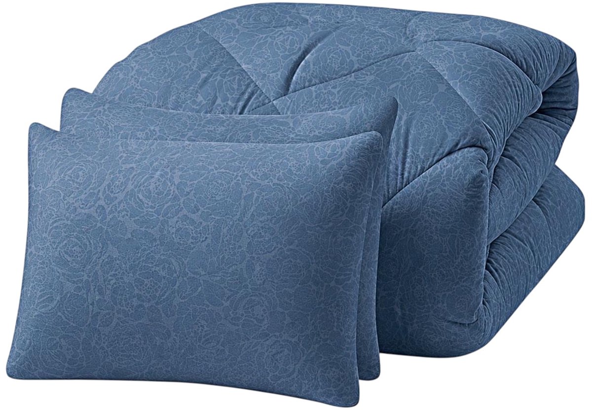 Bed Care -Lazy Dekbed- Dekbed Zonder Overtrek - Embossed Floral - 140x220 - Blauw - Inclusief Kussensloop 60x70 cm