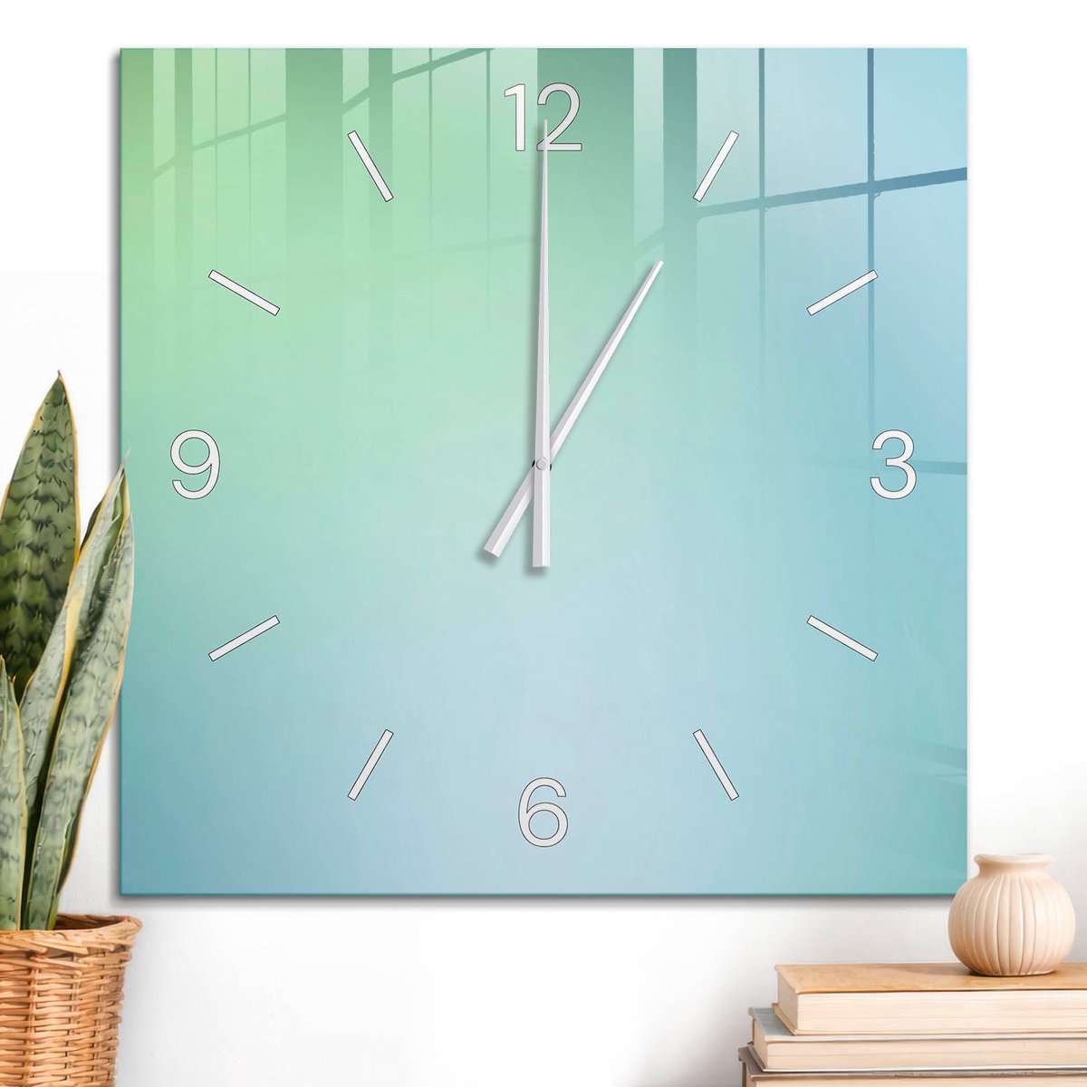 ArtPrintCave Groene Glazen Klok - 60x60 cm - Wandklok Vierkant - De Vrede Van Kleuren Wandklok Keuken - Abstractie Unieke Klok - Witte Klokwijzers