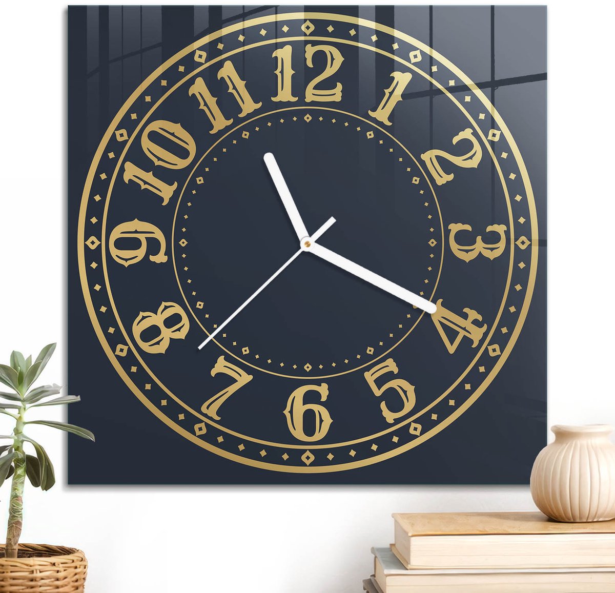 ArtPrintCave Marine Glazen Klok - 30x30 cm - Wandklok Vierkant - Klassieke Klok Stille Wandklok - Geometrie Wandklok Keuken - Witte Klokwijzers
