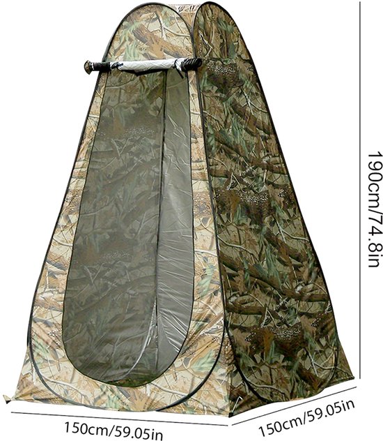 Douchetent - Buitentent - Kampeertent - Privacytent - Snel op te zetten tent - Omkleedtent - Warm en dik - Polyesterstof - Geschikt voor kamperen, strand en vissen - 150 x 150 x 190 cm - Camouflage — afbeelding 5