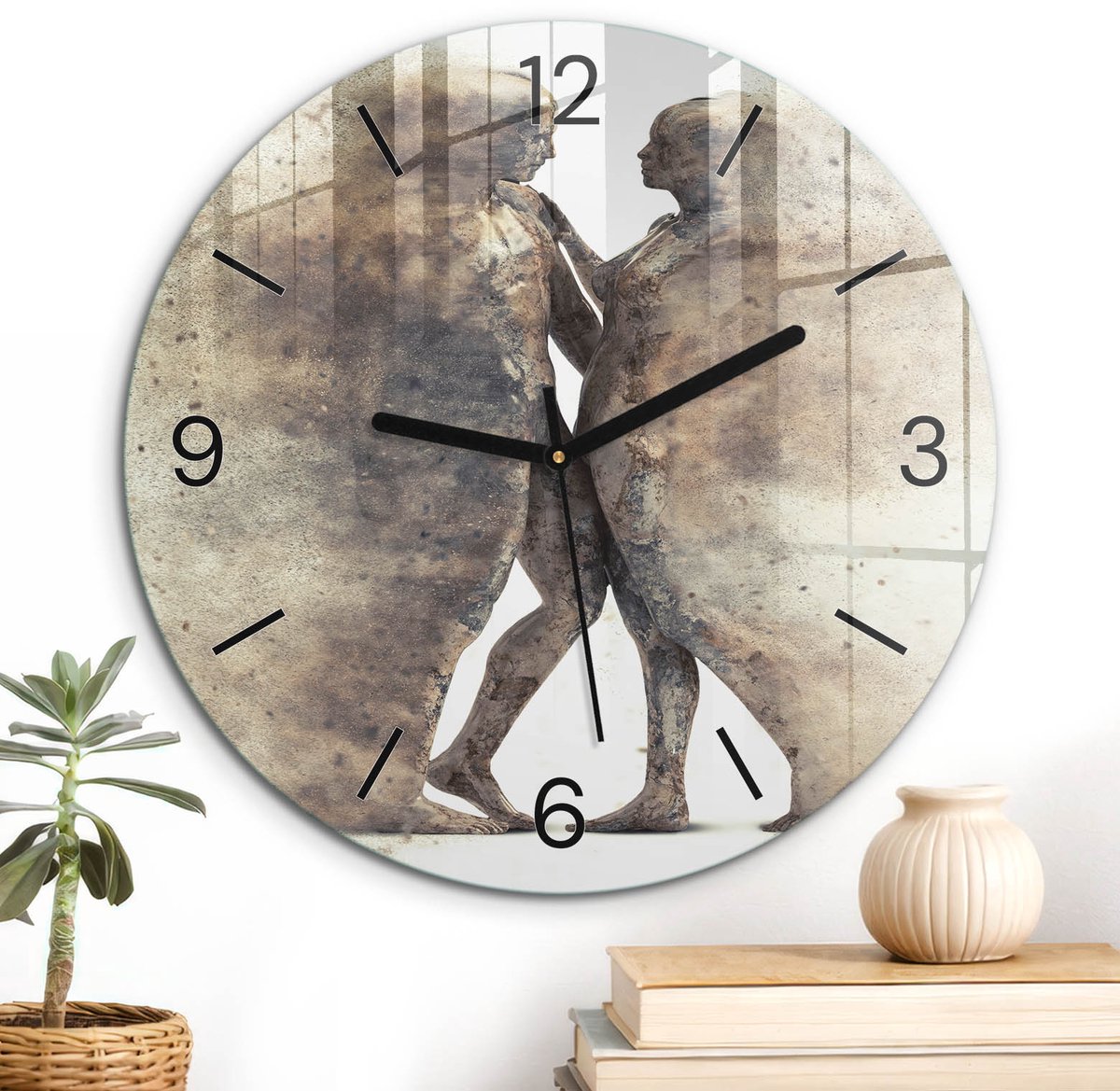 ArtPrintCave Bruin Glazen Klok - Wandklok 30 cm - Muurklok Rond - Etherische Eenheid Wandklok Keuken - Kunst Unieke Klok - Zwarte Klokwijzers