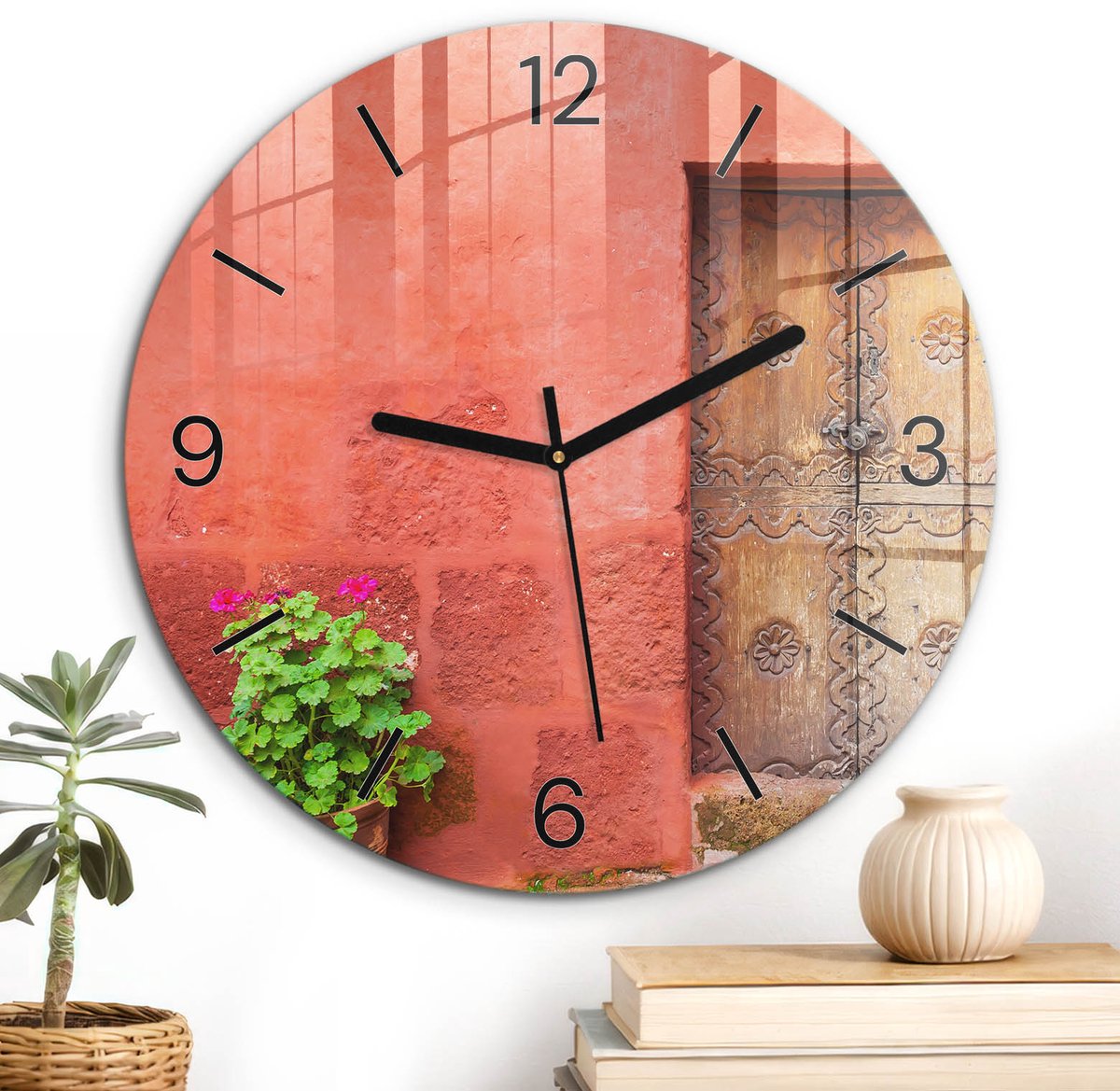 ArtPrintCave Rood Glazen Klok - Wandklok 30 cm - Muurklok Rond - Rode Muur Wandklok Keuken - Natuur Unieke Klok - Zwarte Klokwijzers