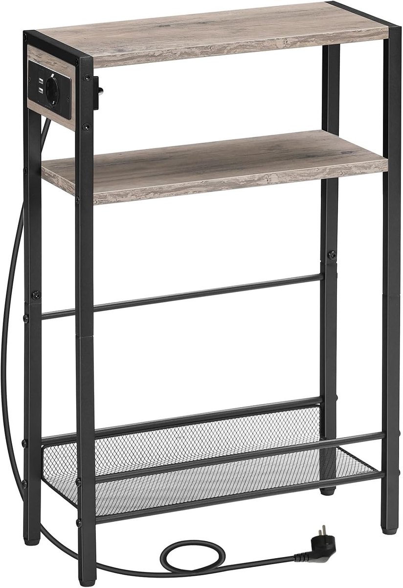 Vellaro Bijzettafel verstelbaar - Grijs - 18 x 42 x 65 cm - Metaal en Spaanplaat - Compact Meubel voor Woonkamer en Slaapkamer Grijs, Zwart