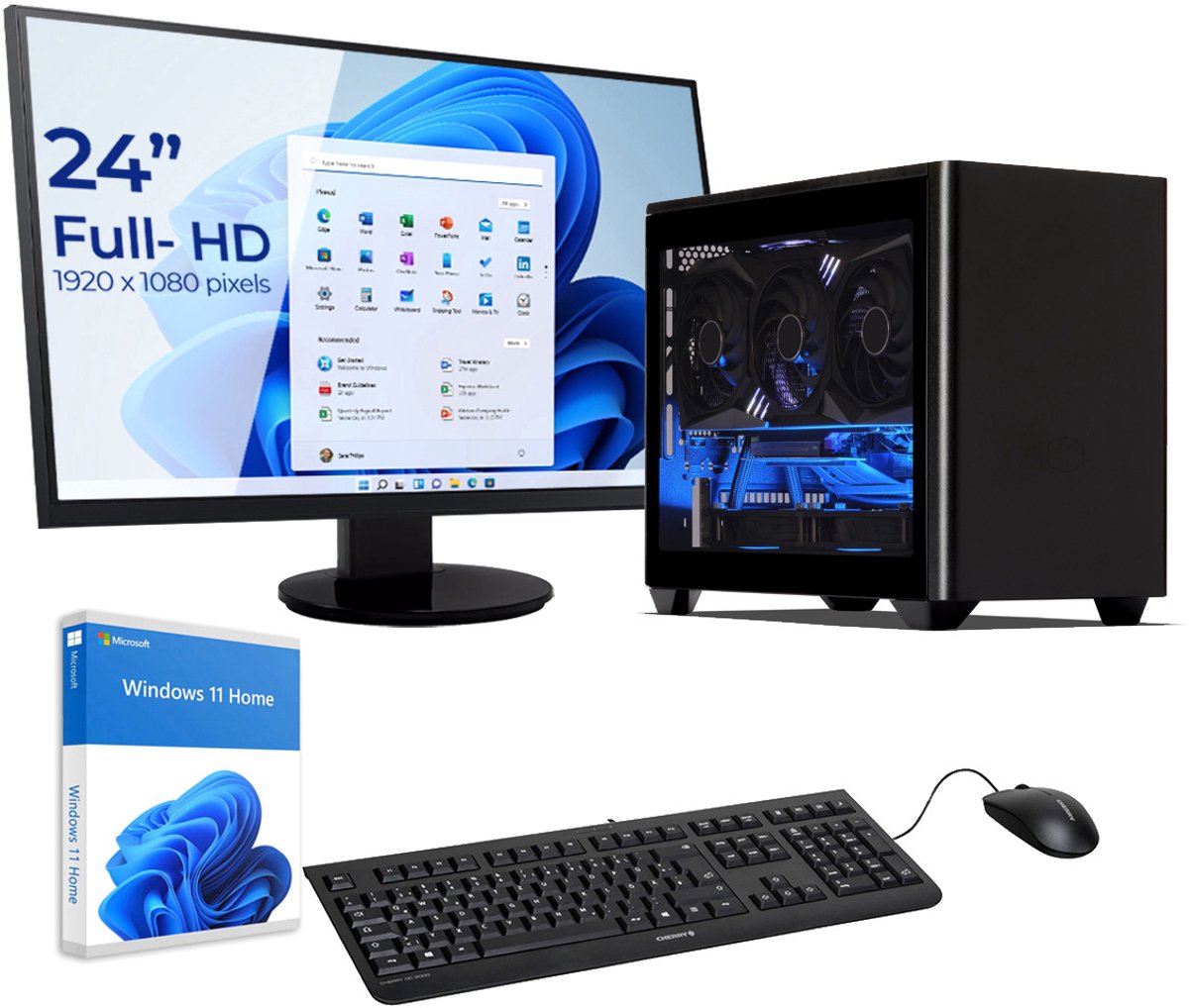Sedatech Pakket Mini-PC Evolution Waterkoeling ITX • Intel i9-14900K 24x 3.2GHz • 32Gb DDR5 • 2Tb SSD M.2 • WiFi • Bluetooth, USB C • Windows 11 • Desktop computer • Monitor 24'' + Toetsenbord/Muis