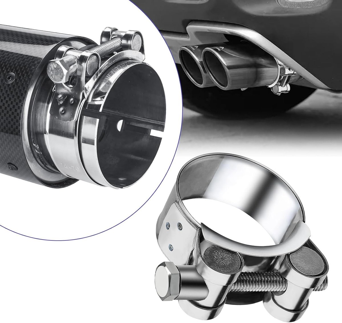 Roestvrijstalen Hinge Bolt Clamp voor uitlaatpijp, 40-43 mm, 3 stuks, geschikt voor uitlaatslangen en hookah, met 20 mm bandbreedte