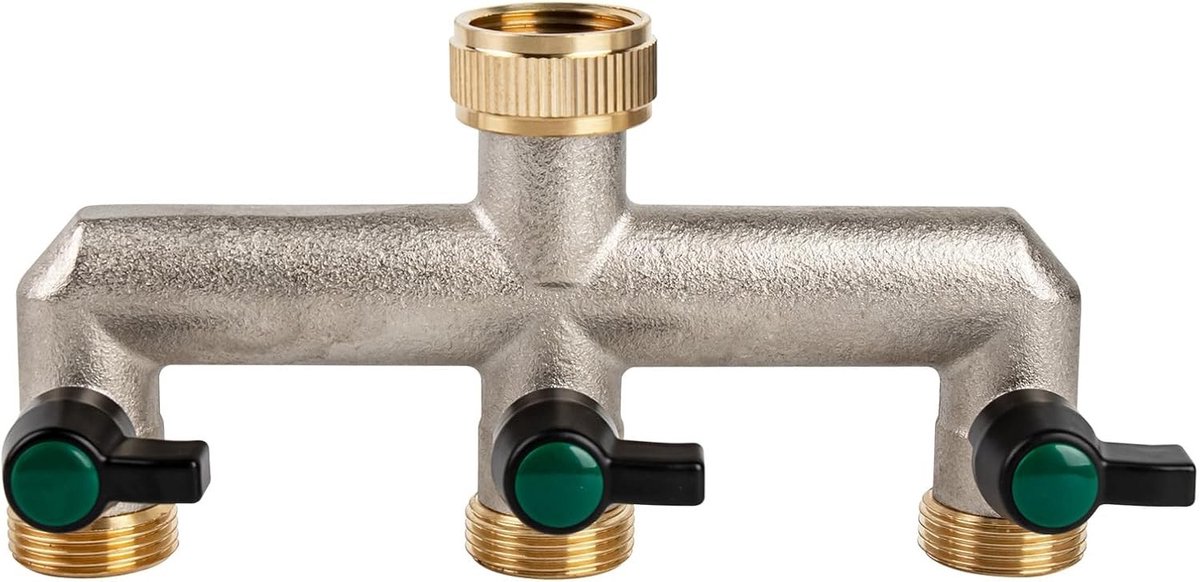 3-Weg Messing Tuinslang Splitter met 3 Individuele Ventielen voor Tuin en Keuken, 3/4 Inch Aansluiting